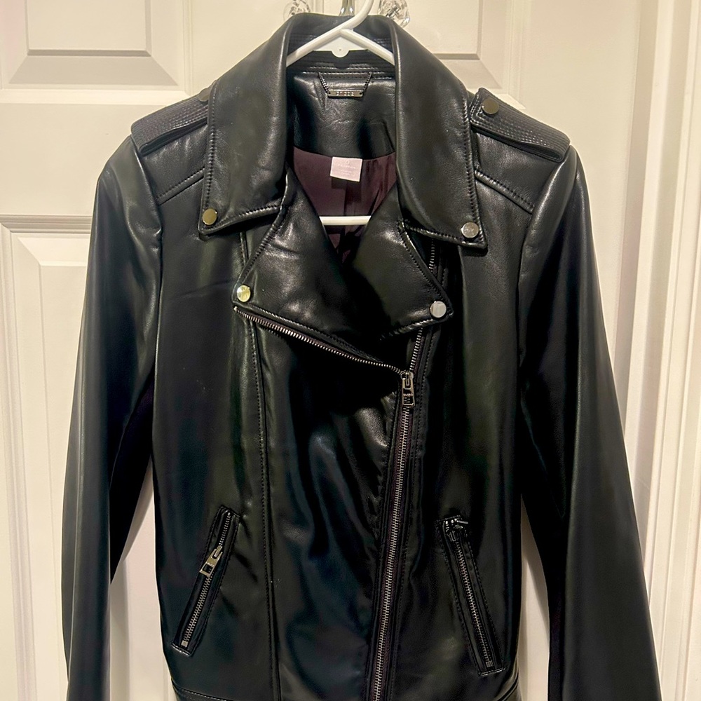 Chico’s Black Faux Leather Motorcycle Jacket for Women